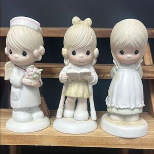Precious Moments Cream and White Figurine Trio